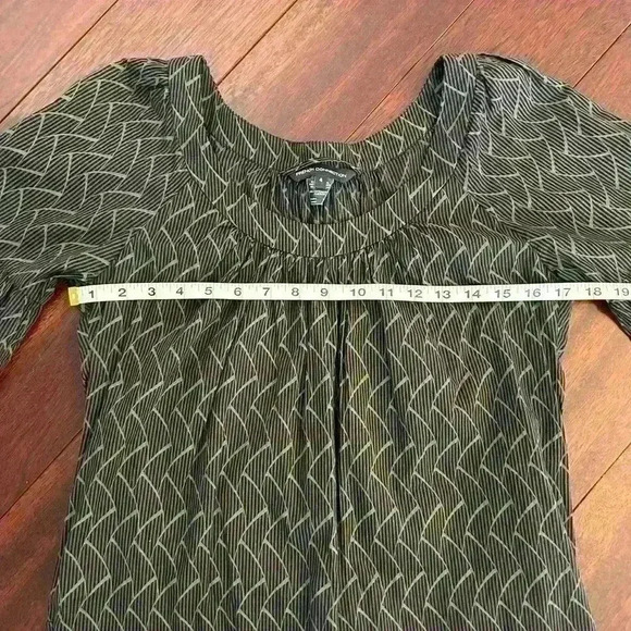 French Connection Cotton Dress Size 4 Green Grey Patterned Bell Sleeve - Picture 6 of 6
